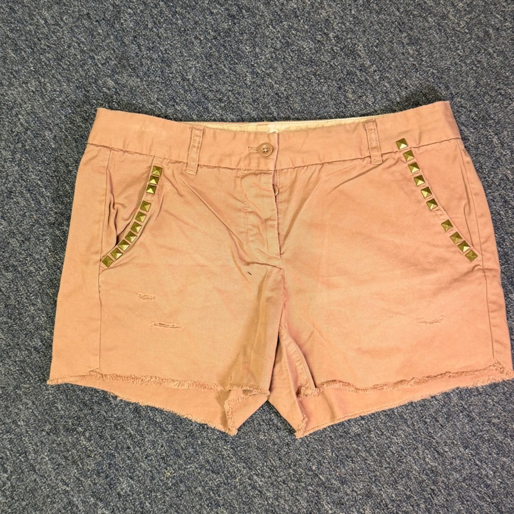J.Crew Broken-in Boyfriend Studded Chino Shorts Pink Size 4 Frayed Hem Cotton